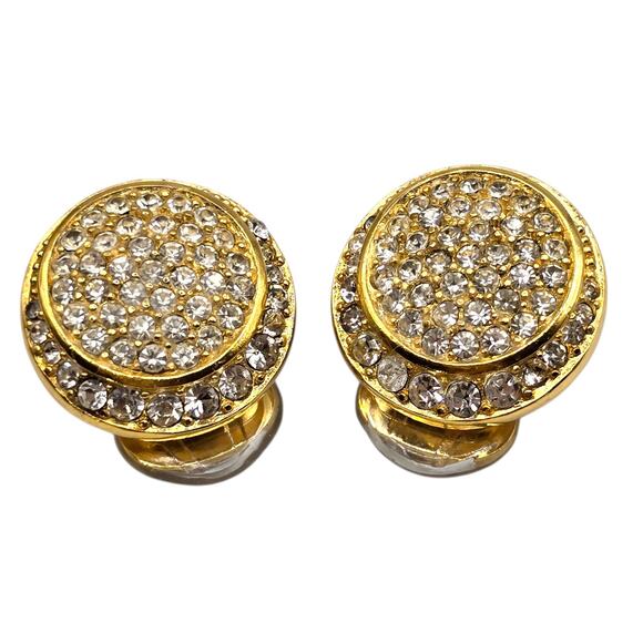 Dior Jewelry - Christian Dior Earrings Pave Clustered Rhinestones Button Classic Design Clip On